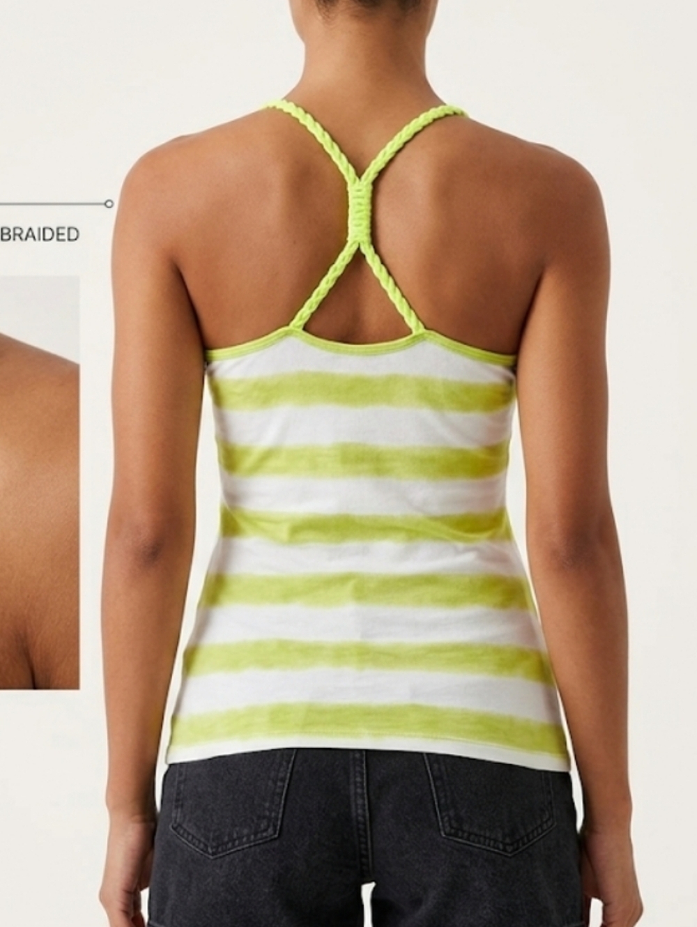 Abercrombie & Fitch Striped Braided-Racerback Tank - Lime/White